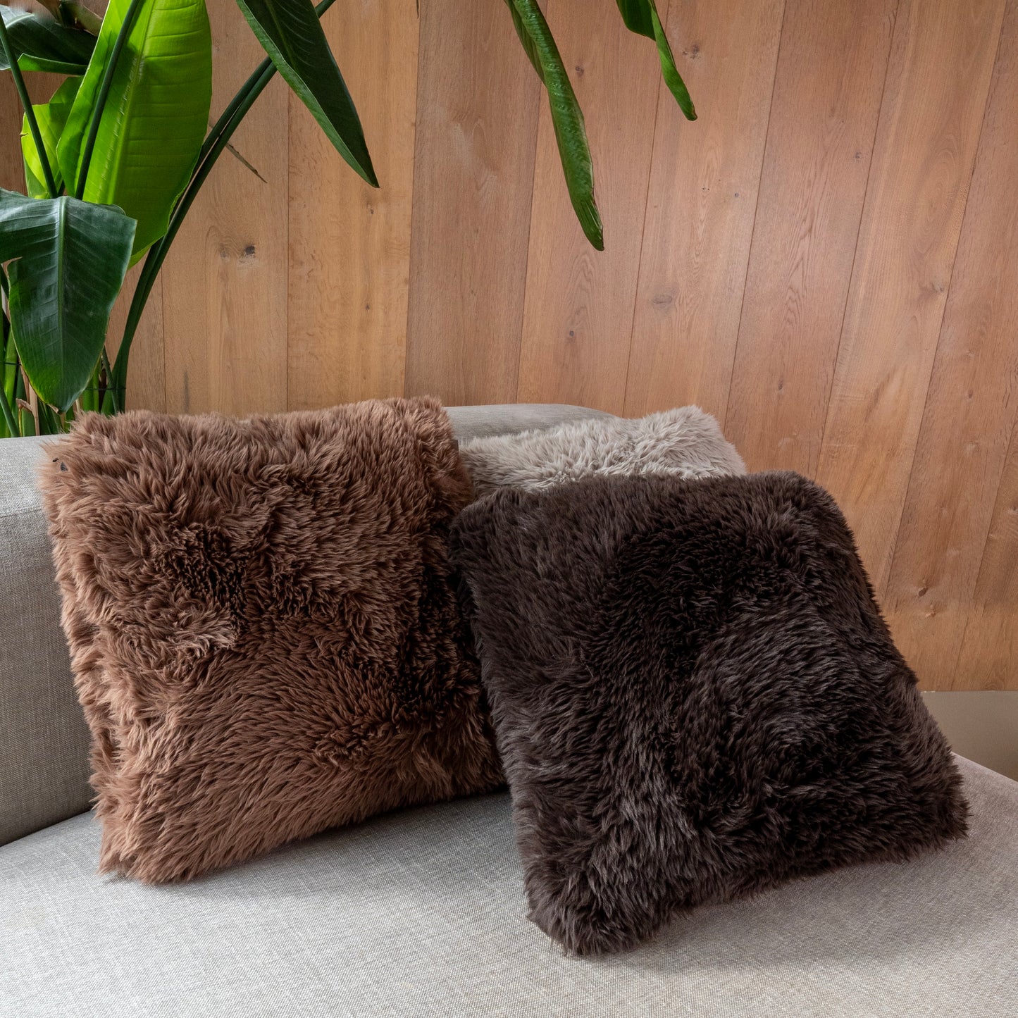 Interieur kussen faux fur zand